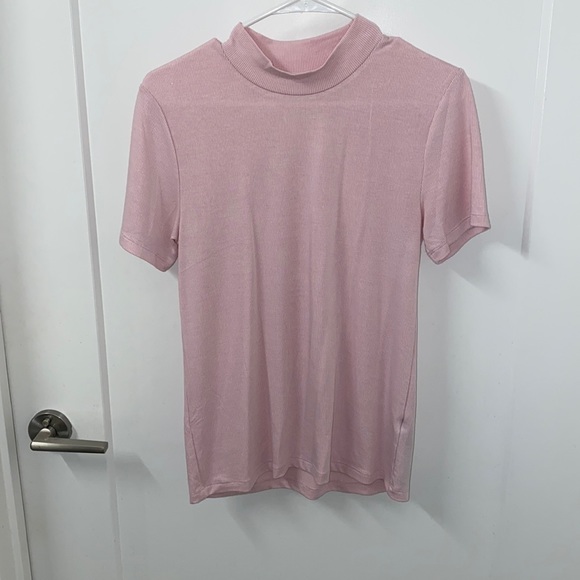 Zara Tops - Zara mock neck tshirt - pink and white stripes